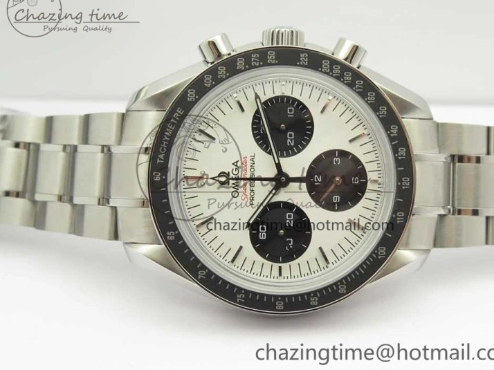 0318 WaterResistant Speedmaster SS Sapphire Crystal Panda White Black Dial on SS Bracelet Manual Winding Chrono Movement 7956